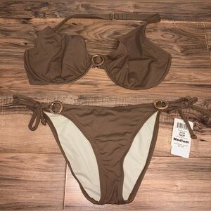 Swim systems vintage summer‎ place taupe halter bikini tie side retro 38E/M NWT